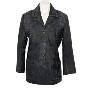 VTG Blue Green Gray Button Front Leather Coat The Territory Ahead Winter